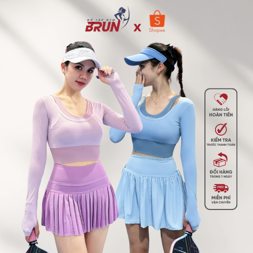   ÁO  LOSBIN Croptop Dài -Áo Croptop Thể Thao Nữ Dài Tay Chất Thun Lạnh Cao Cấp,Sẵn đệm dày dặn-BRUN 