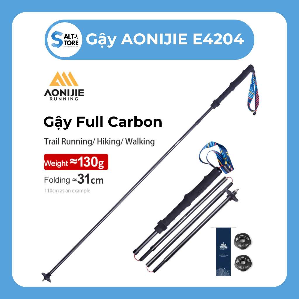Gậy leo núi / chạy trail full carbon AONIJIE E4204 gấp gọn 4 khúc bằng dây rút