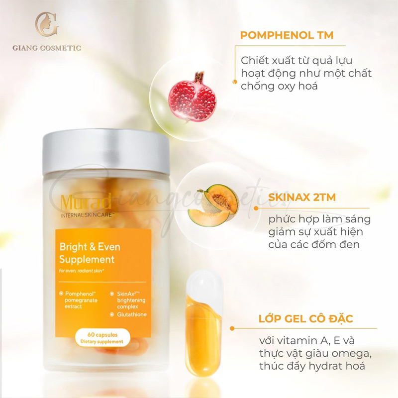 Viên Uống Chống Nắng Murad Bright & Even Supplement Làm Trắng Sáng Da Chống Lão Hóa Giảm Nám Sạm Tàn