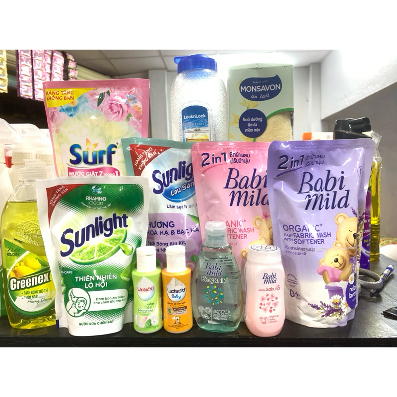 HÀNG KHUYẾN MÃI, HÀNG MINI SIZE DU LỊCH - Nước Lau Sàn, Nước Rửa Chén Sunlight, Nước Giặt, Sữa Tắm