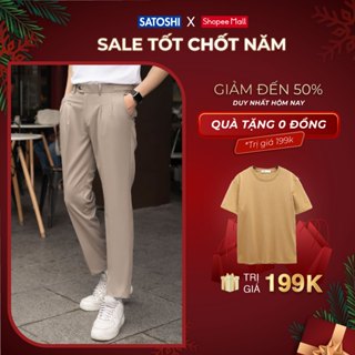Quần Tây nam Satoshi SAQT19 khoá đai lưng bên hông màu Xám/ Be/ Đen chất cotton co giãn