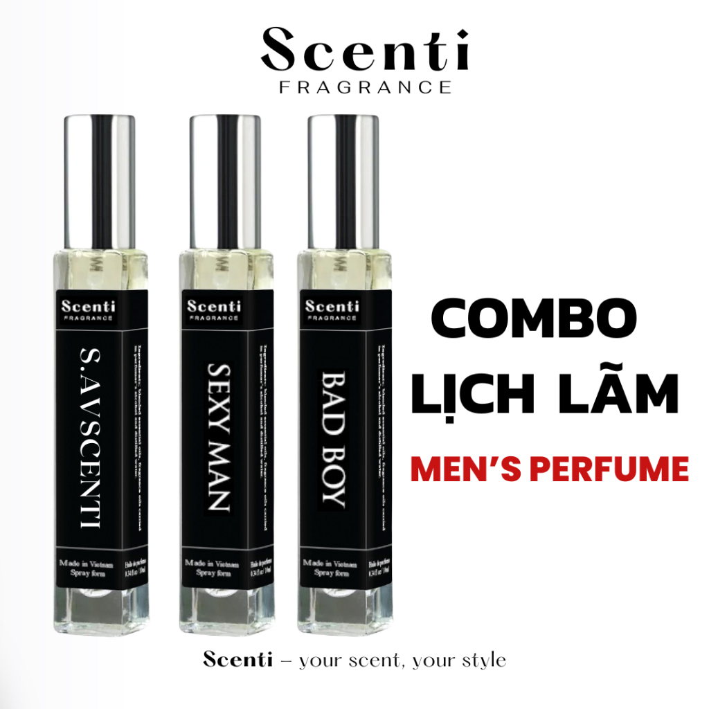 [Combo Lịch Lãm] Nước Hoa Nam Scenti Mùi Hương Mạnh Mẽ, Sang Trọng, Nam Tính, Chai Xịt 10ml