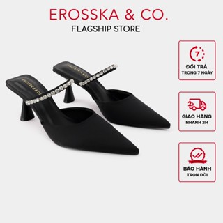 Erosska - Guốc cao gót nữ mũi nhọn quai ngang đính đá kiểu dáng sang trọng màu đen 7cm - EL060