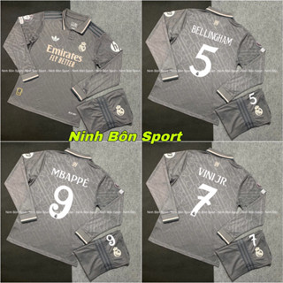 Bộ Quần Áo Bóng Đá Dài Tay CLB Real Madrid Xám Sân Khách 2024 - Vải Polyester Thái Cao Cấp