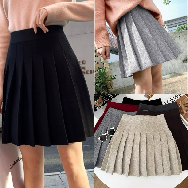 Chân váy len xoè ngắn dệt ly chất len dày đẹp