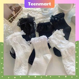  Tất Vớ Cao Cổ Nữ Phối Ren Đính Nơ Trắng Đen Dịu Dang Nữ Tính 