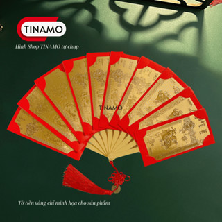 Bao lì xì hình quạt, bao lì xì tết 2025, lì xì hình quạt 10 ngăn cao cấp TINAMO