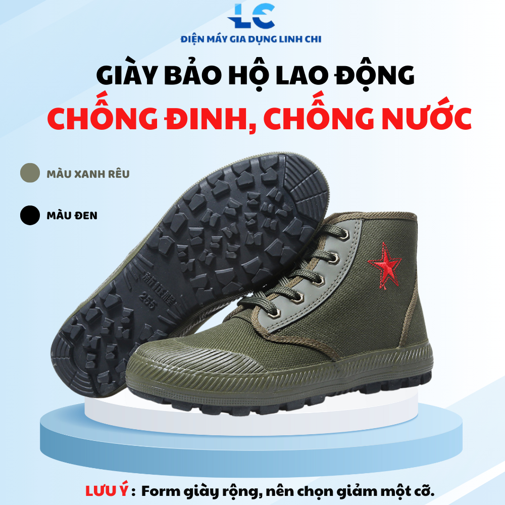 Giày Bảo Hộ Chống Đinh, Giày Chống Xuyên Thủng Loại 1, Chống Đinh, Chống Trơn Trượt, Giày Vải Màu Quân Đội