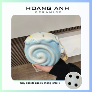 Heo sứ tiết kiệm - Bánh cuộn kem gốm sứ đựng tiết kiệm - Heo đất tiết kiệm hình bánh cuộn - HOANG ANH CERAMICS
