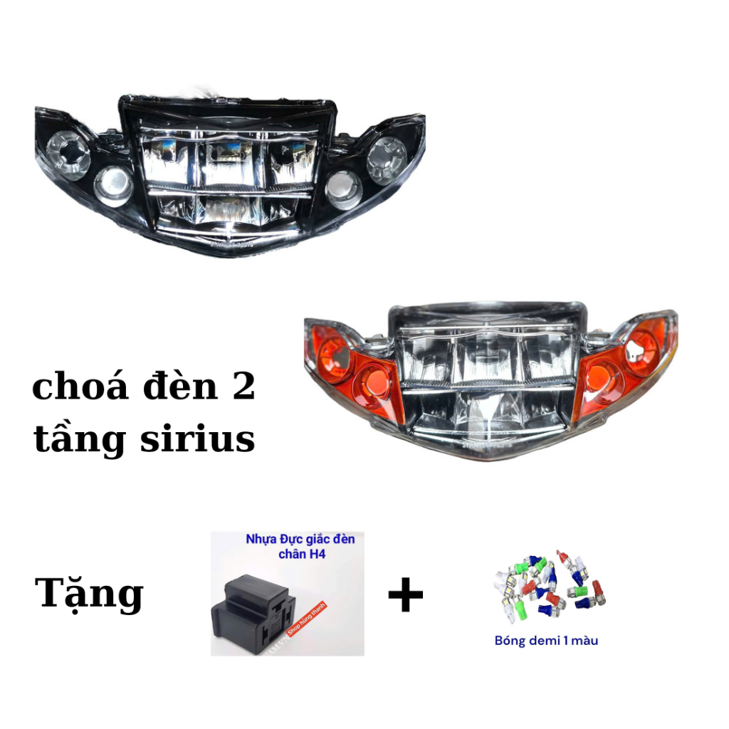 Pha đèn 2 tầng sirius  lắp như zin cho sirius 110 , sirius 50,TẶNG KÈM CHÂN H4_ BÓNG DEMI , full keo