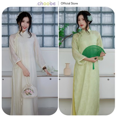 Áo dài cách tân Linh Xuân Phục 4 tà kèm quần chất tơ lụa vân hoa in chìm cao cấp Choobe AD01