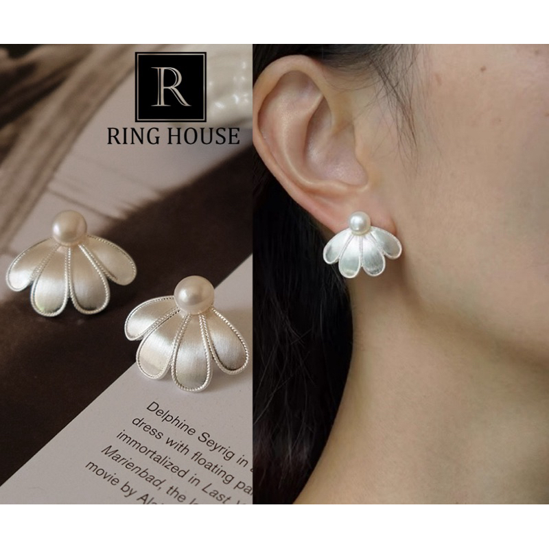 (Chuôi bạc 925) E176 khuyên tai nữ 4 cánh ngược