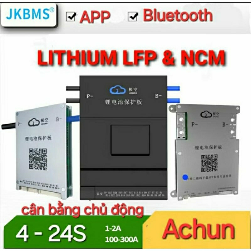 Achun - TẶNG NÚT NGUỒN - ALL MẠCH BẢO VỆ BMS JK HỆ 8-24S DÒNG XẢ ĐẾN 200A CÂN BẰNG CHỦ ĐỘNG VÀ CÓ BL