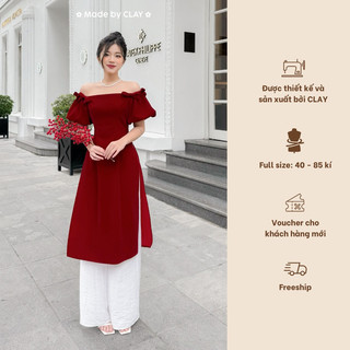  Set Áo dài Lưu Li cách tân thiết kế trễ vai tay bồng đính nơ có bigsize Kèm Mấn khi đặt cả Bộ Clay Clothing 