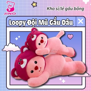  Gối ôm Loopy đội mũ gấu dâu Lotso thú nhồi bông cực đáng yêu Thú Nhồi Bông Đồ Chơi 