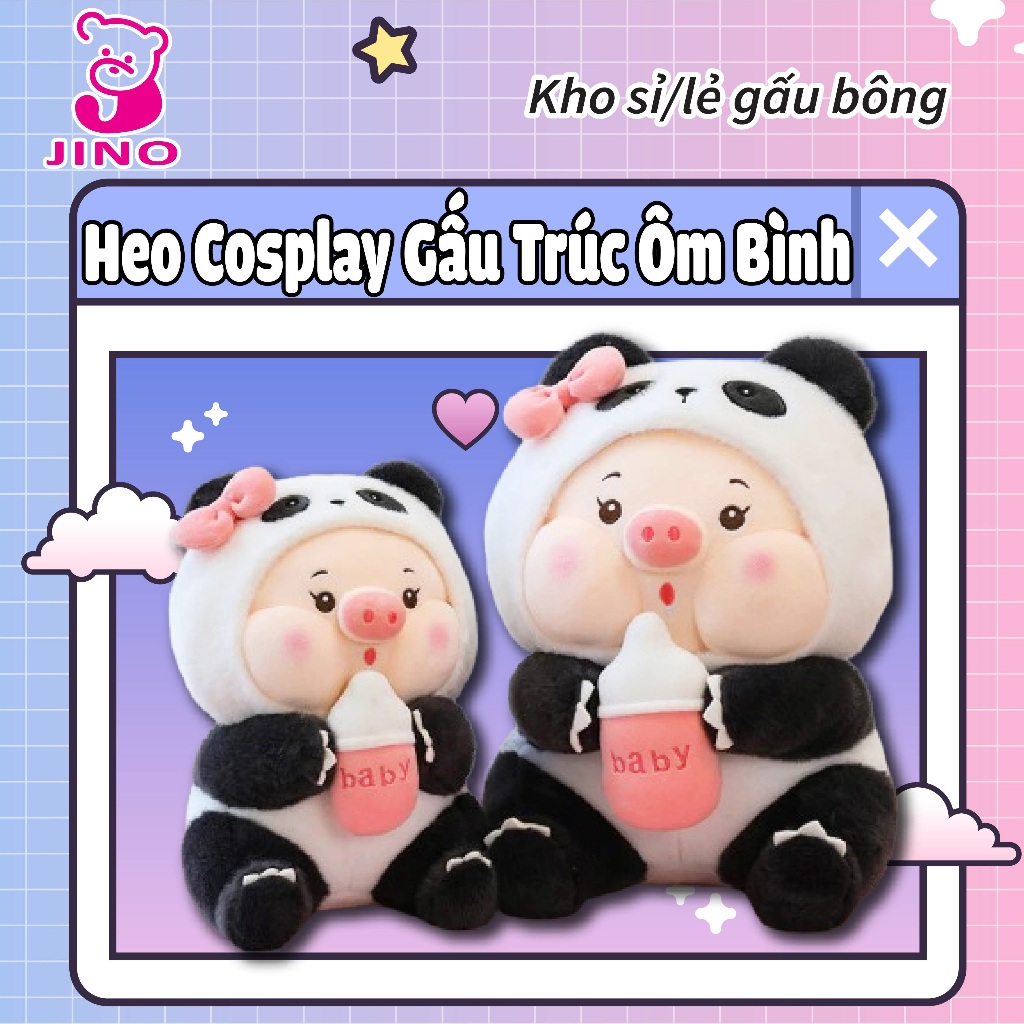 [Giá hủy diệt] Gấu Bông Heo Cosplay Gấu trúc Ôm Bình Sữa - Heo Bông Mũ gấu trúc Cởi Mũ Được Cao Cấp