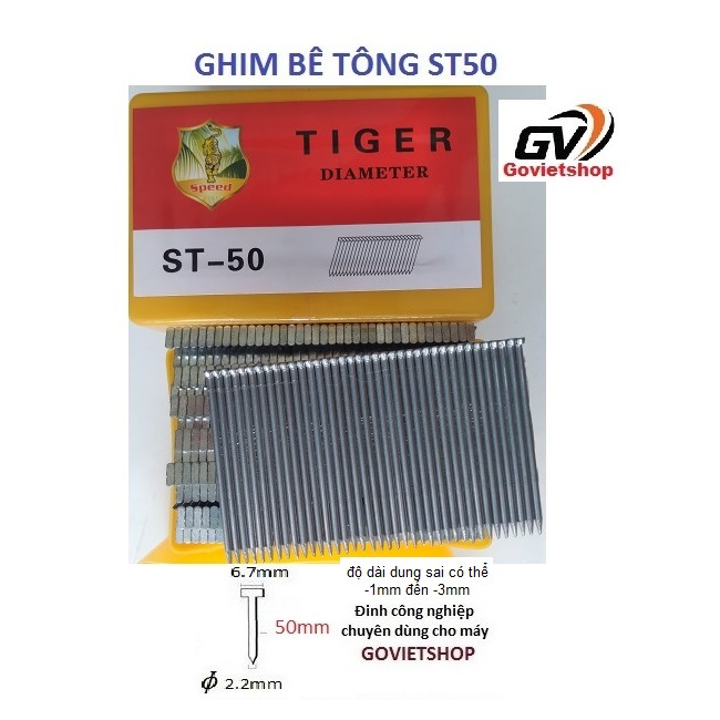 Đinh ST50 - hiệu Tiger - hộp có 646 cây Đinh bê tông St50 nạp máy bắn đinh betong ST64