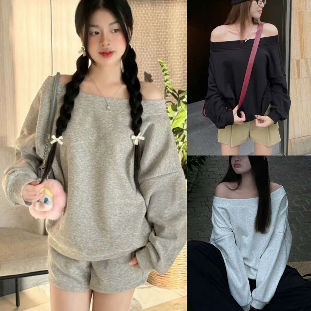 Áo nỉ sweater nữ trễ vai áo sweater lệch vai mặc được 2 kiểu chất nỉ thu đông A872 SUTANO
