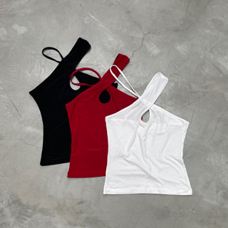 Áo hai dây nữ đan chéo màu trắng/ đỏ/ đen thun trơn cotton co giãn dáng ôm - Dozy Top by Feiin
