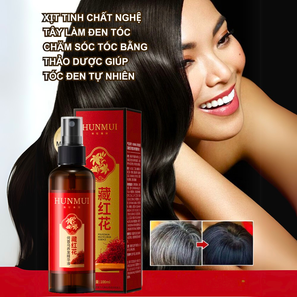 Xịt dưỡng đen tóc nghệ tây HUNMUI - HUMUI xịt đen tóc nuôi dưỡng và làm chắc khỏe tóc, phục hồi mái tóc chai 100ml