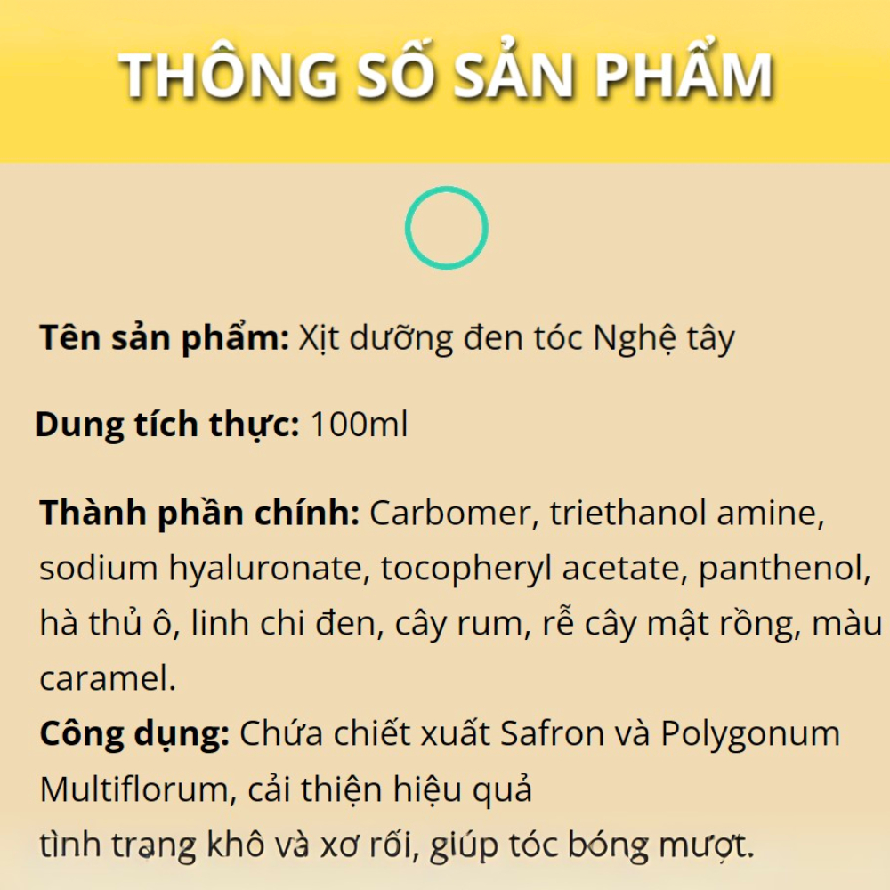 Xịt dưỡng đen tóc nghệ tây HUNMUI - HUMUI xịt đen tóc nuôi dưỡng và làm chắc khỏe tóc, phục hồi mái tóc chai 100ml