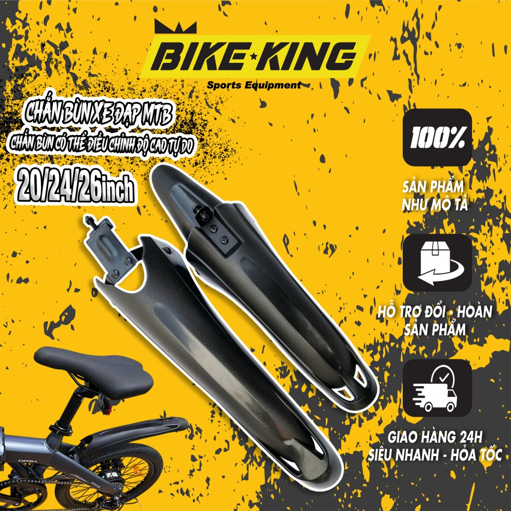 Chắn bùn nhựa đen xe đạp thể thao GLX 20/24/26inch, tăng chỉnh độ cao tự do ( Bộ trước + sau )