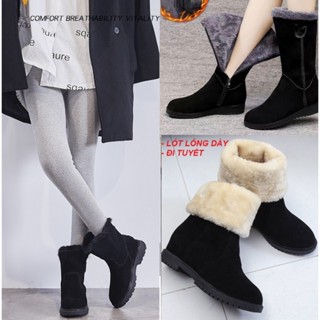 [HOT 2025] Giày boot ống nữ da lộn cổ lửng dây kéo bốt ống MÙA ĐÔNG LÓT LÔNG ĐI TUYẾT S151