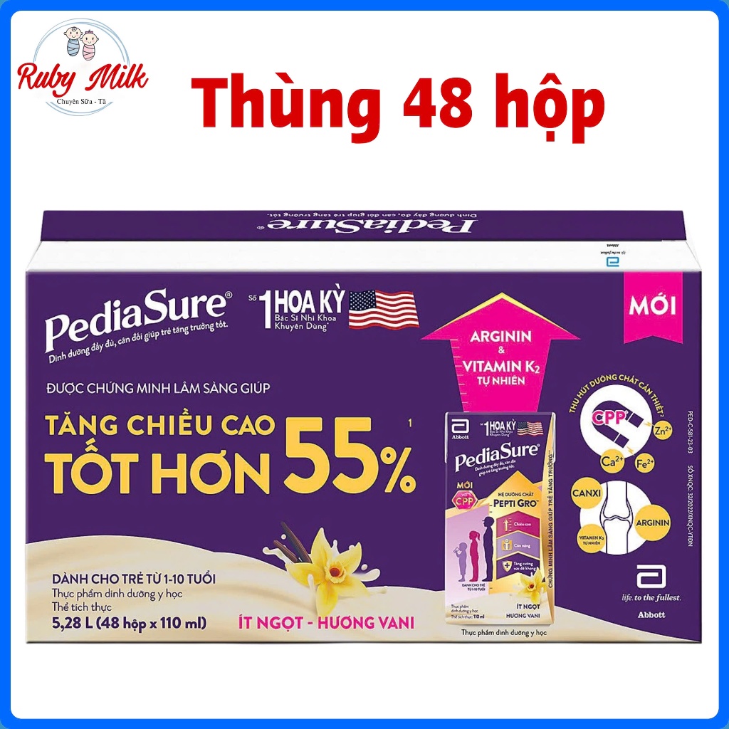 Thùng 48 hộp Pediasure pha sẵn hương vani 110ml/180ml