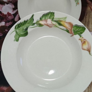 dĩa sứ trắng in hoa 20cm - dĩa sứ lòng sâu 20cm