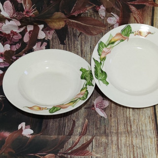 dĩa sứ trắng in hoa 20cm - dĩa sứ lòng sâu 20cm