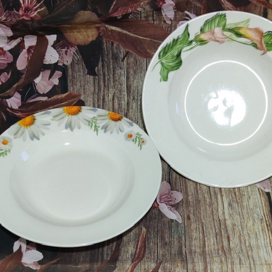 dĩa sứ trắng in hoa 20cm - dĩa sứ lòng sâu 20cm