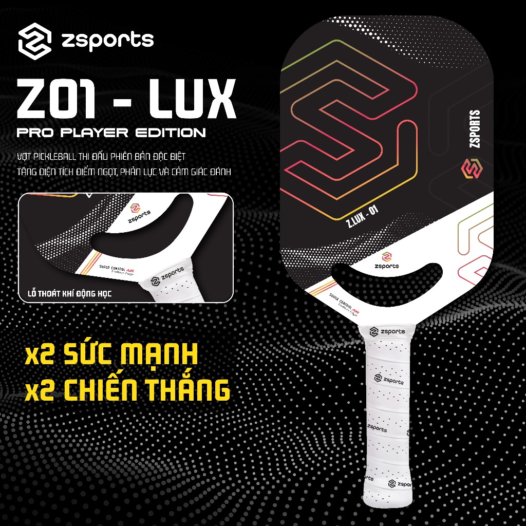 Vợt Pickleball ZSPORTS PRO SERIES ZLUX Carbon T700 14mm - Mặt Carbon T700 siêu nhám, tặng kèm bao đự