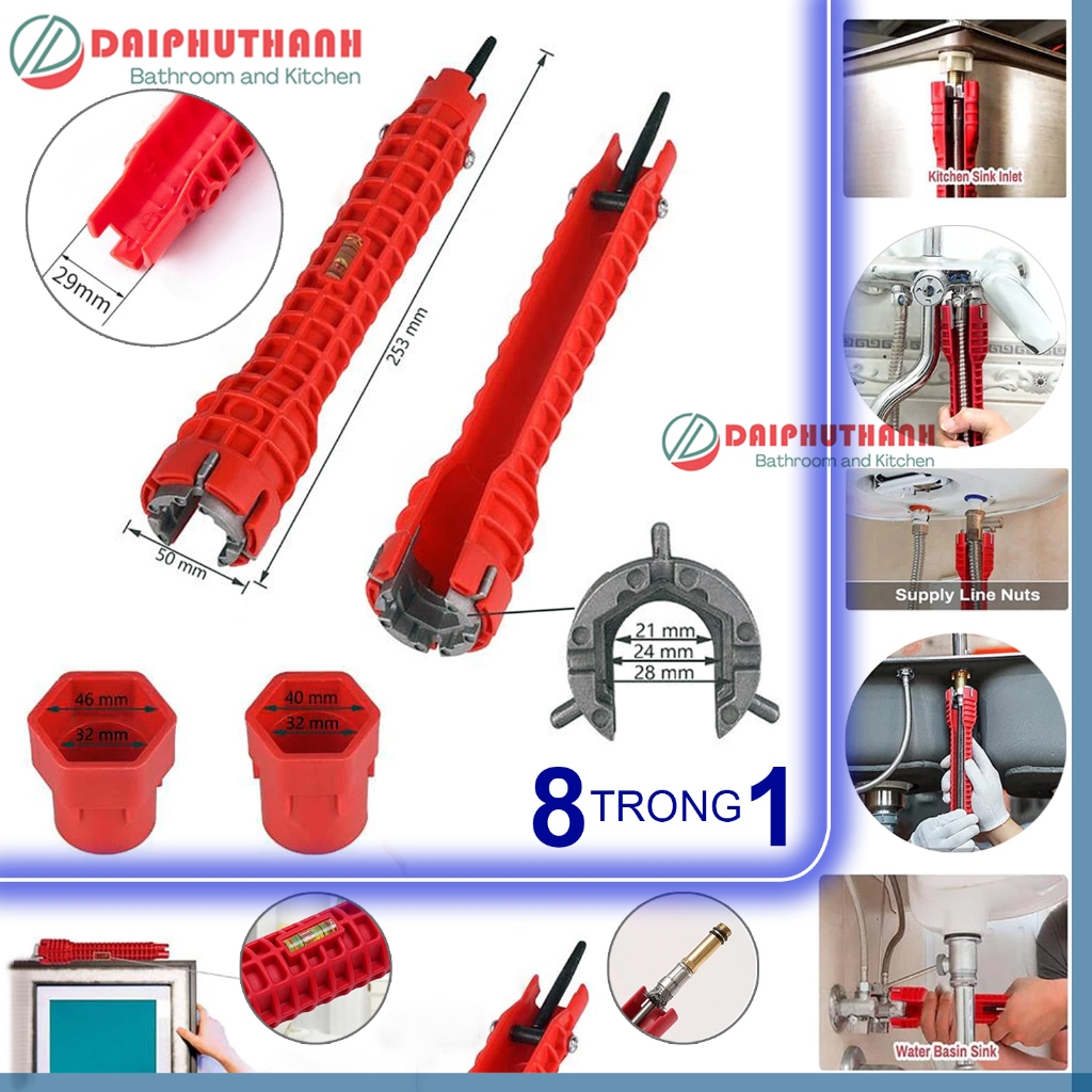 Cờ Lê Dụng Cụ Tháo Lắp Dây Cấp Van Nước Đa Năng - 8 Chức Năng, vặn ốc từ 21 đến 40mm, dễ hơn ở vị trí góc hẹp, góc khuất