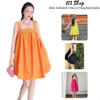 Đầm babydoll 2 Dây có Tặng Kèm Quần đi chơi du lịch biển Chun Ngực thun chéo lưng Sau dáng maxi Siêu Xinh 123SHOP
