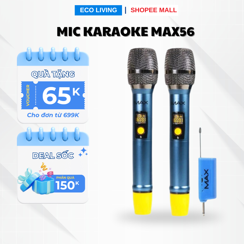 Micro Không Dây Đa Năng MAX 56 Thế Hệ Mới, Hát Nhạy Tích Hợp Cổng Sạc, Tiện Lợi, BH 12 Tháng