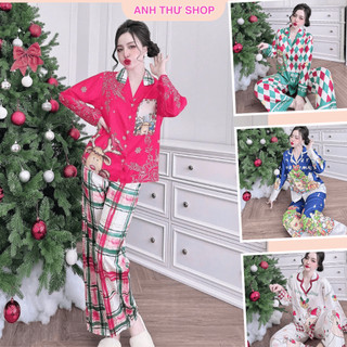  Đồ Ngủ Đồ Bộ Pijama Nữ Mặc Nhà Lụa Latin Thiết Kế Tay Dài Quần Dài Mềm Mịn Từ 40-62kg-AT Shop 