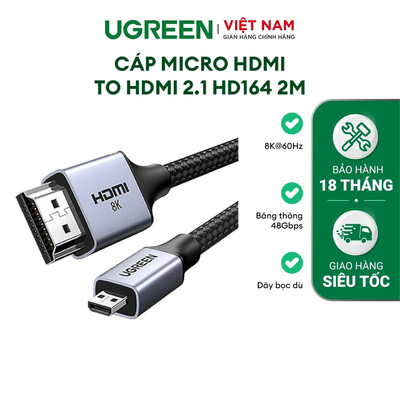 Cáp Micro HDMI to HDMI Ugreen dài 2M 8K@60Hz | Hỗ trợ Dynamic HDR, eARC - 48Gbps | Bảo hành 18 Tháng 1 đổi 1 15517
