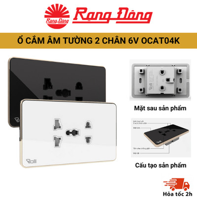 Ổ cắm đa năng âm tường Rạng Đông model OCAT04K 2C, tương thích với hầu hết các loại phích cắm trên thị trường.