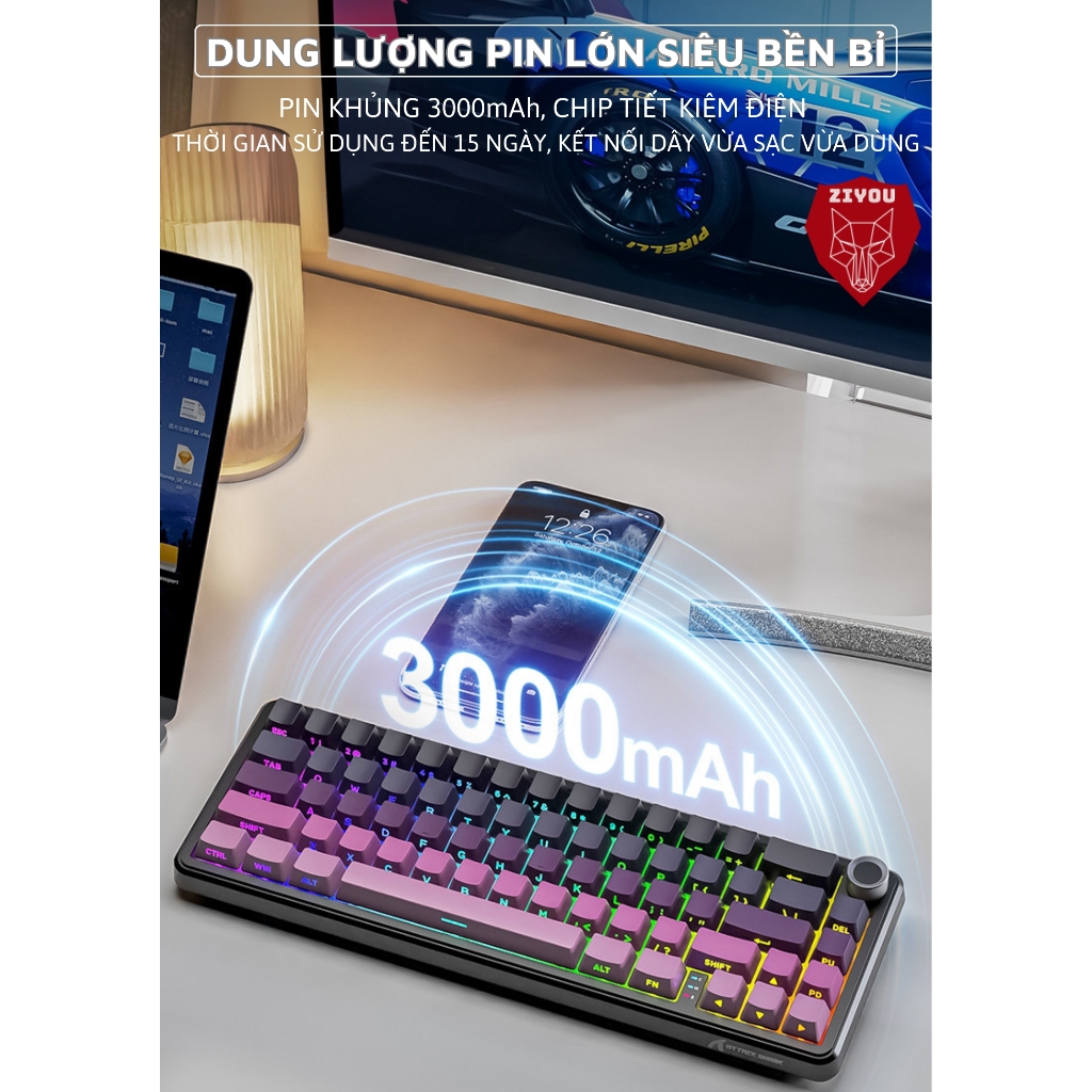 Bàn Phím Không Dây Ziyou Attack Shark X66 Led RGB Hotswap 5 Pin 3 Mode Kết Nối App Tùy Chỉnh | BigBuy360 - bigbuy360.vn