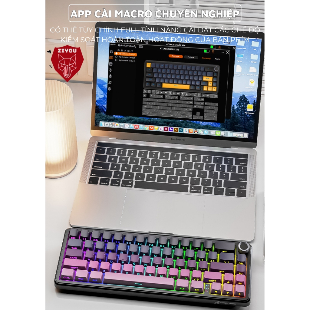 Bàn Phím Không Dây Ziyou Attack Shark X66 Led RGB Hotswap 5 Pin 3 Mode Kết Nối App Tùy Chỉnh | BigBuy360 - bigbuy360.vn