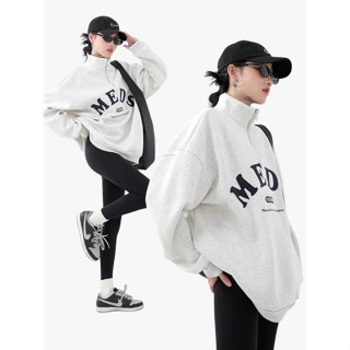  Áo Sweater Cổ polo Nữ Có Khóa Cổ Nỉ Bông 2 Da Dày Dặn Không Xù Hình In Họa Tiết Chữ IN  From Rộng Mặc Mùa Thu Đông 