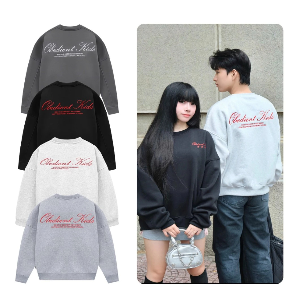 Áo Sweater Nỉ Bông Form Rộng Obidient Kids Nowwear Nam Nữ  mặc đều đẹp