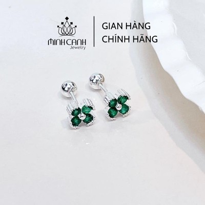 Bông Tai Bạc Cỏ 4 Lá Chốt Ren Vặn Đính Đá Màu - Minh Canh Jewelry