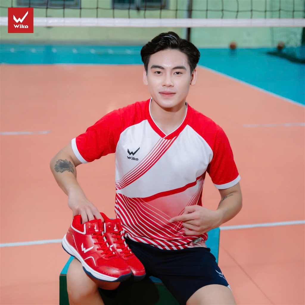 Giày bóng chuyền đánh sân bê tông cổ cao Wika Netic màu đỏ