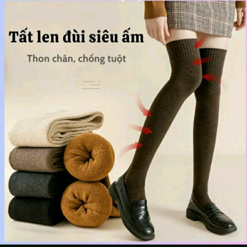 Tất LEN Đùi giữ nhiệt phong cách HÀN QUỐC free size dưới 60kg: co giãn 4 chiều, chống tụt