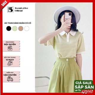 Áo thun Twenty.5 - ,dáng ngắn có cổ kẻ sọc ngang freestyle chọn màu phù hợp 4827