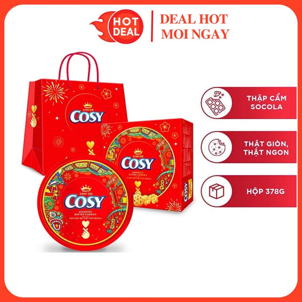[BÁNH TẾT] Bánh Quy Bơ Thập Cẩm Cosy Socola Hộp Thiếc 378G