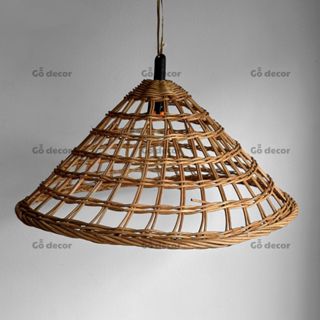  Đèn mây nón đèn mây tre   KHÔNG PHỤ KIỆN  làm thủ công thả trần hình nón lá phong cách truyền thống cổ điển Cói decor 