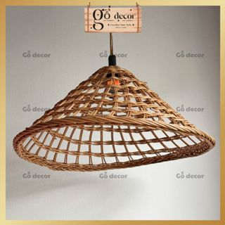 Đèn mây nón, đèn mây tre ( KHÔNG PHỤ KIỆN) làm thủ công thả trần hình nón lá phong cách truyền thống cổ điển Gỗ decor