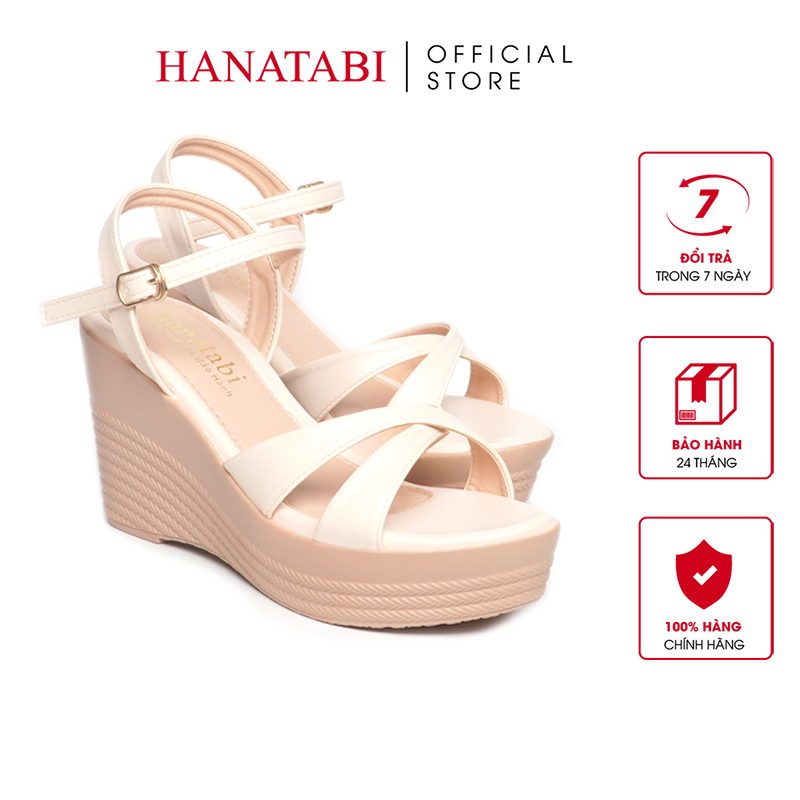 Giày Sandal Nữ Đế Xuồng PU Siêu Nhẹ Cao 9cm Hanatabi Quai Chéo Hậu C (35-39) Mã HNSDX9F1165